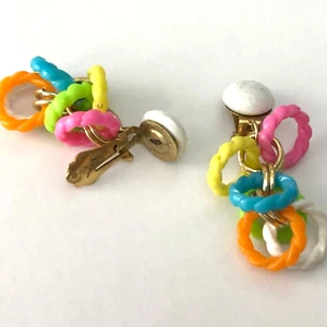 Vintage Dangle Earrings Early Plastic Colorful Hoops Jewelry Clip On Hong Kong - Picture 1 of 9
