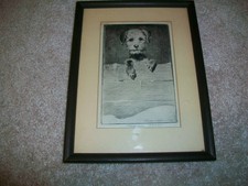 ORIGINAL SIGNED VINTAGE TERRIER PUP ETCHING BY MORGAN DENNIS CANINE ART DOG