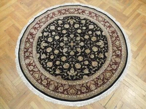 5x5' Black Fine Quality Wool&Silk Round Rug #PIX-20859 - Picture 1 of 6