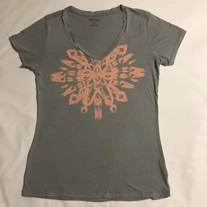 Columbia Shirt Sportswear Women's Small P Graphic Gray Orange V-Neck - Picture 1 of 11