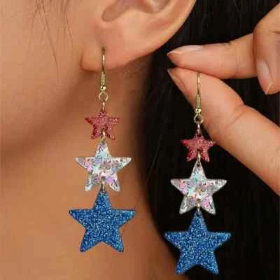 Pendientes colgantes estrella día de la independencia acrílico regalo patriótico 4 de julio Foto 1 de 4