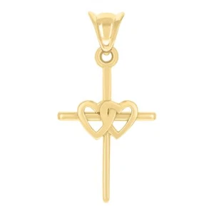 10k 10kt Yellow Gold Womens Hearts Cross Religious Charm Pendant 0.9 Inches - Picture 1 of 4