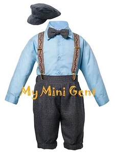 Conjunto de bragas de esmoquin vintage para bebés niños pequeños pata de gallo azul y marfil - Imagen 1 de 13