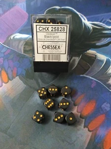Chessex CHX 25828 - Set of 36 12mm D6 - Opaque Black/Gold - Picture 1 of 1