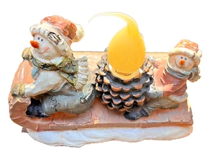 Vintage Snowman Sledding Winter Figurine Pinecone Illuminated Lamp 1968 - Picture 1 of 11