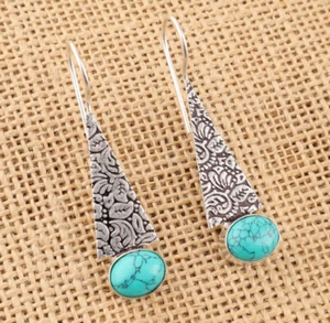 Natural Blue Turquoise Gemstone 925 Sterling Silver Jewelry Handmade Earrings BX - Picture 1 of 9