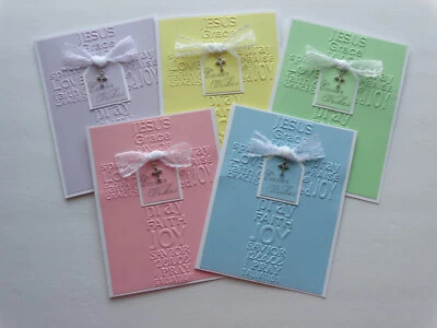 LOT OF 5 HANDMADE CROSS CHARM EMBOSSED RELIGIOUS EASTER CARDS WITH ENVELOPES - Image 1 of 3