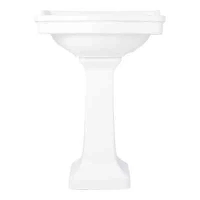 Signature Hardware Cierra Porcelain Pedestal Sink - 8" Centers - White - Image 1 of 4