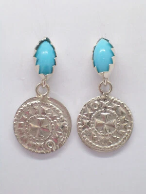 Orecchini in ARGENTO 925 con Pietra sintetica azzurra - imitazione turchese - Immagine 1 di 4