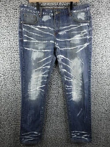 Embellish Taper Jeans 38x32 Sheen Denim Distressed Paint & Oil Stained Mid Rise - Picture 1 of 19