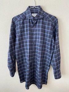 Eton Men’s Blue Black Check Button Up Slim Fit Tapered Cotton Shirt Size 15.5/39 - Picture 1 of 14