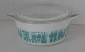 Vintage Pyrex Butterprint Turquoise #472 1 1/2 pint Casserole Dish W/Lid. - Picture 1 of 9