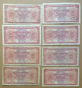 Belgium Banknotes Belgie Belgique 1943 - 5 francs - 8 notes comb shipping (a) - Picture 1 of 2
