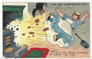 ARTIST TOM BROWNE - POLITICAL - THE NEW COMPENSATION ACT - 1911 POSTCARD - Picture 1 of 2