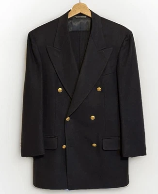 Blazer De Colección EE. UU. Banana Republic 36R Franela Azul Marino Lana Doble Pecho Dorado Botón Foto 1 de 4
