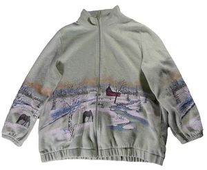 VTG 90s Tudor Court All Over Print Farm AOP Fleece Jacket XL Painted Outdoors - Picture 1 of 9