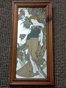 Rare Vintage Alphonse Mucha Picture Mirror L'IRIS The Flowers Iris Art Nouveau - Picture 1 of 24