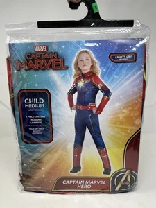 Captain Marvel Hero Halloween Costume Girls Medium 8-10, Jumpsuit, Light Up Star - Picture 1 of 7