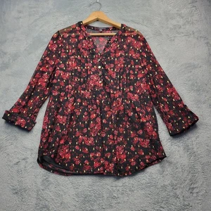 Cocomo Womens Blouse Size Large Mesh Floral V-Neck Roll Tab Sleeve Boho - Picture 1 of 11