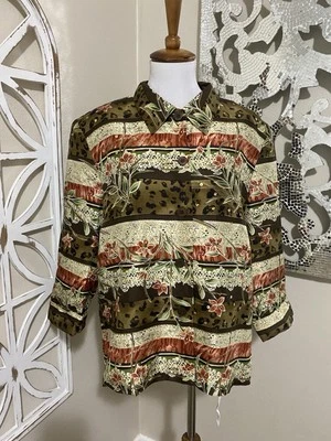 JAQUETA SILKLAND grande marrom floral animal print lantejoulas manga 3/4 100% seda - Imagem 1 de 4