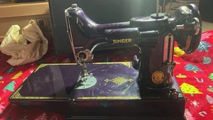 As-Is 1961 Purple Limited Singer 221 Featherweight Sewing machine + More. W/case - Picture 1 of 7