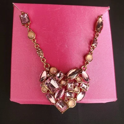 Betsey Johnson Pink Rhinestone Sparkling Heart Necklace Rose Gold New with Tags - Image 1 of 4