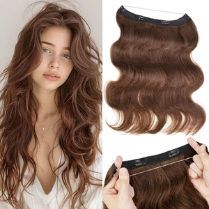 Halo Hair Extensions MEDIUM BROWN- 100% REMY HUMAN HAIR 16 Inch/ 65g - Picture 1 of 2