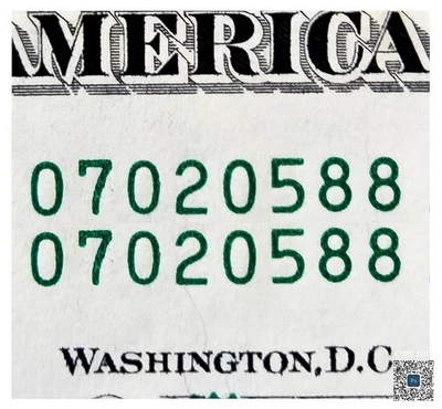 Same Matching Serial Number $1 Bill. Duplicate Serial Number. Unique Dollar. - Image 1 of 4