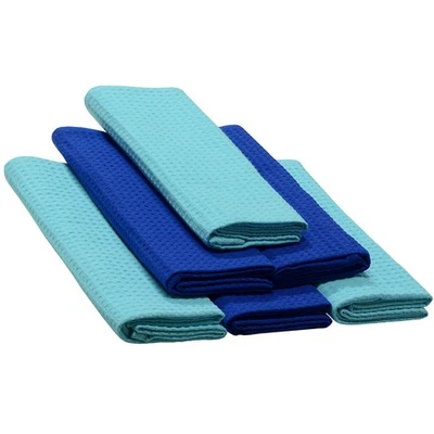 6x Geschirrhandtücher 3x Hellblau 3x Dunkelblau Waffelpique Küchentuch Türkis - Bild 1 von 4