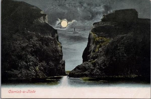 Vintage Carrick-a-Rede Rope Bridge Postcard Moonlight Scene Ireland - Picture 1 of 2