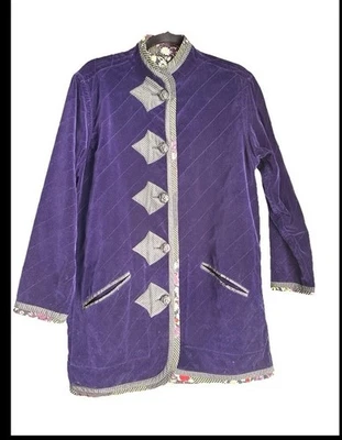 KOOS OF COURSE! Purple Velvet-like VINTAGE Reversible Lagenlook Jacket Sz M - Image 1 of 4