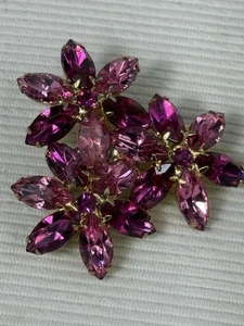 vintage brooch pin Large Pink Navettes Smooth Back Prong Set Gold Tone - Picture 1 of 12