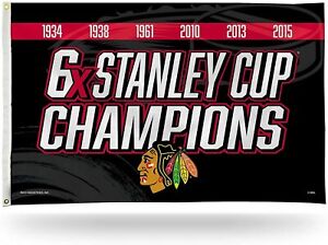 Chicago Blackhawks 3x5 Flag Banner 6X Time Champions Outdoor Stanley Cup Hockey