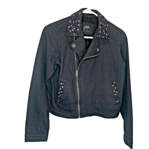Justice Premium Moto Jacket Girl 16 Black Zip Cropped Pockets Missing Some Bling - Picture 1 of 12
