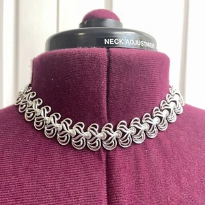 Vintage Coro Silver Tone Scalloped Panel Chunky Link Collar Necklace 16" - Photo 1 sur 7