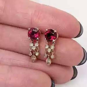 2Ct Round Cut Lab-Created Pink Ruby Drop Dangle Earrings 14k Yellow Gold Finish - Picture 1 of 6