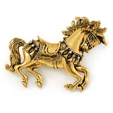 Horse Brooch In Aged Gold Tone/ Vintage Style/ 50mm Across
