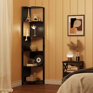 5 Tier Corner Shelf Stand Wooden Bookcase Bookshelf Shelves Display Storage Rack - Picture 1 of 11