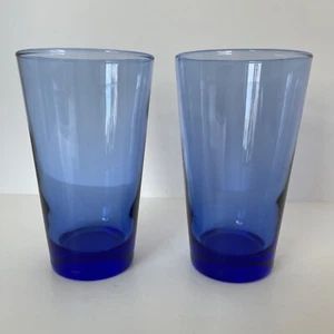 VTG Libbey Cobalt Blue Glass 16 oz Tapered Tumblers 5 7/8" Tall Glasses Set of 2 - Picture 1 of 5
