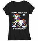 Women's V-Neck Autism Shirt Embrace Differences Shirt Autism T Shirt Unicorn Shi