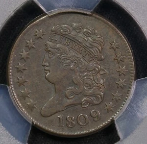 1809/6 PCGS AU Details 9 Over Inverted 9 Classic Head Half Cent  item#P18762 - Picture 1 of 3