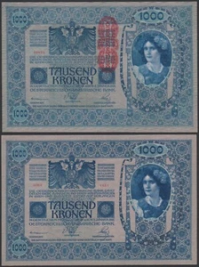 Austria 1000 kronen 1902 1919 DÖ P59 Same Front & Back Block 1451 UNC - Picture 1 of 8