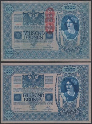 Austria 1000 kronen 1902 1919 DÖ P59 Same Front & Back Block 1451 UNC - Image 1 of 4