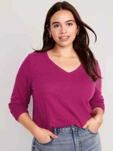 T-shirt maglietta manica lunga nuova con etichette Old Navy EveryWear Slub-Knit orchidea donna S M - Foto 1 di 6