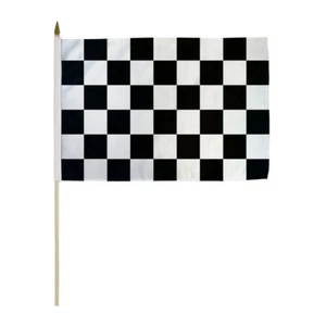 1 Dozen Black & White Checkered Stick Flags 12x18in Handheld Racing Flag - Afbeelding 1 van 1