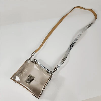 Bolso de hombro vintage de plástico transparente imitación plata cromo cocodrilo Foto 1 de 4