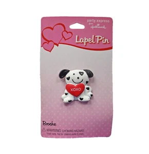 Hallmark PIN Valentines Vintage HUNDEHERZ Welpe s/w XOXO 90er Party Express NEU - Bild 1 von 4