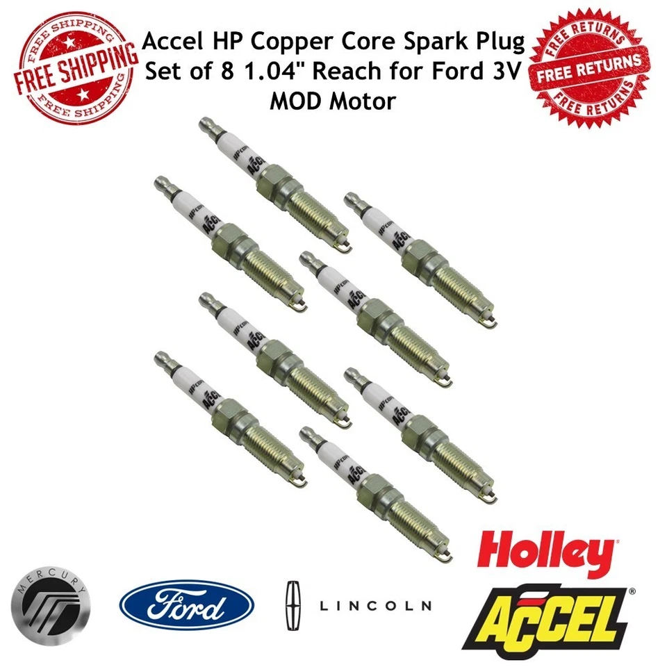 Accel HP Copper Core Spark Plug Set of 8 1.04" Reach for Ford 3V MOD Motor - Image 1 of 4