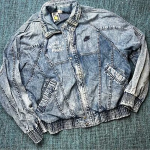 Chaqueta de bombardero vintage Nike Challenge Court de mezclilla envejecida lavada con ácido años 90 - Imagen 1 de 9