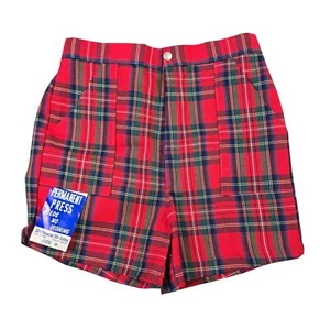 Vintage 60s 70s Plaid Chino Shorts Youth Boys 8 Red Green Blue Prop Costume NOS - Picture 1 of 9